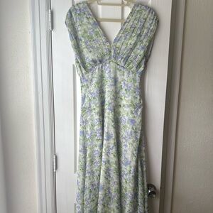 ASTR Floral Pleated Bodice Midi Dress, Green Lavender, Size small